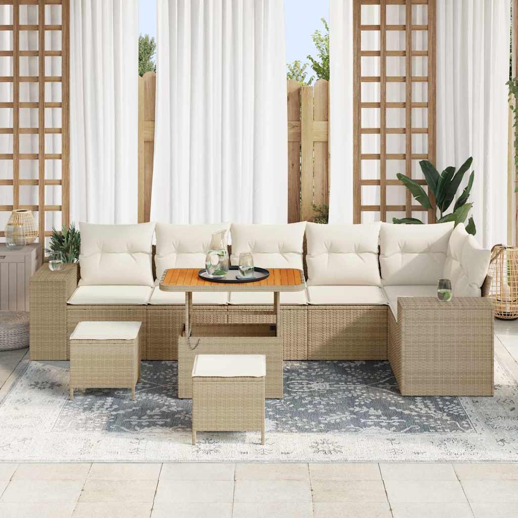 Havesofa Sæt 9 stk. 6-Antal sæder Beige og creme polyrattan