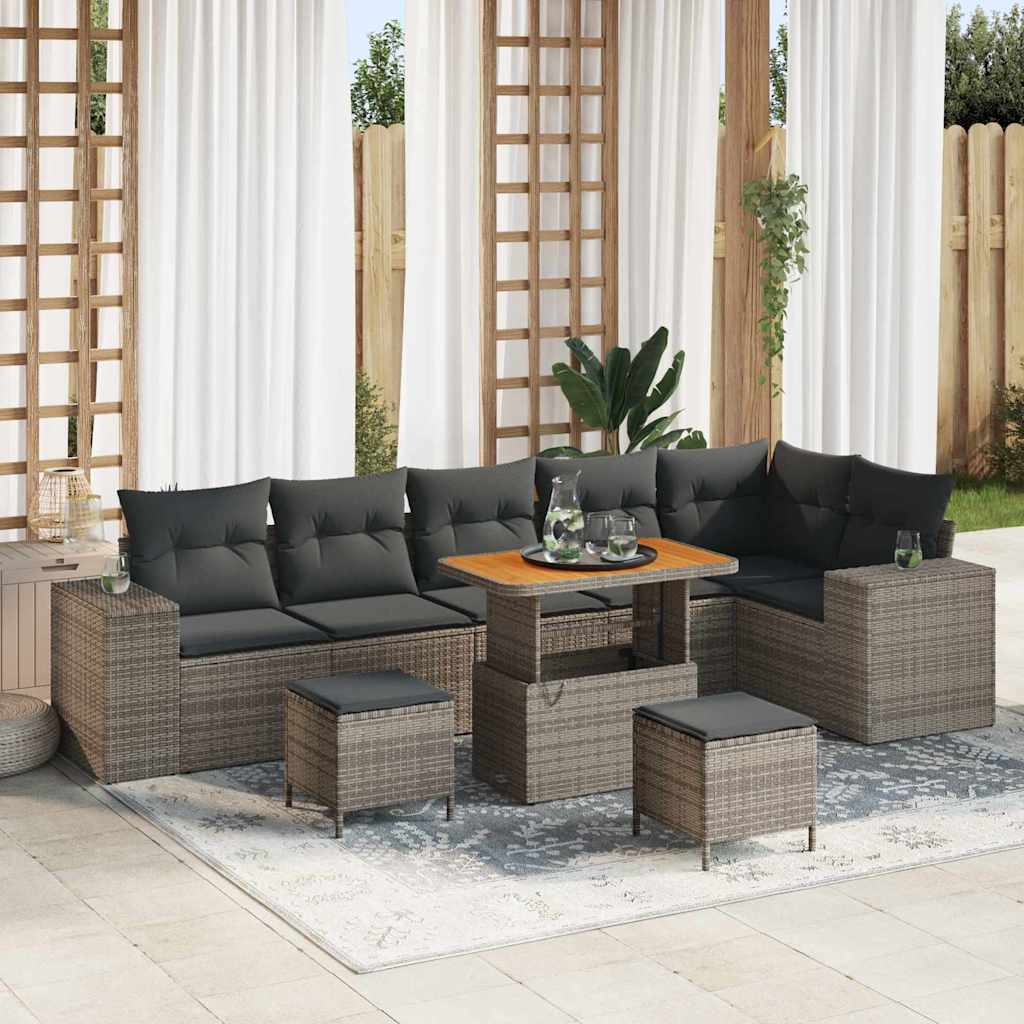 Havesofa Sæt med pude 9 pcs Grå polyrattan