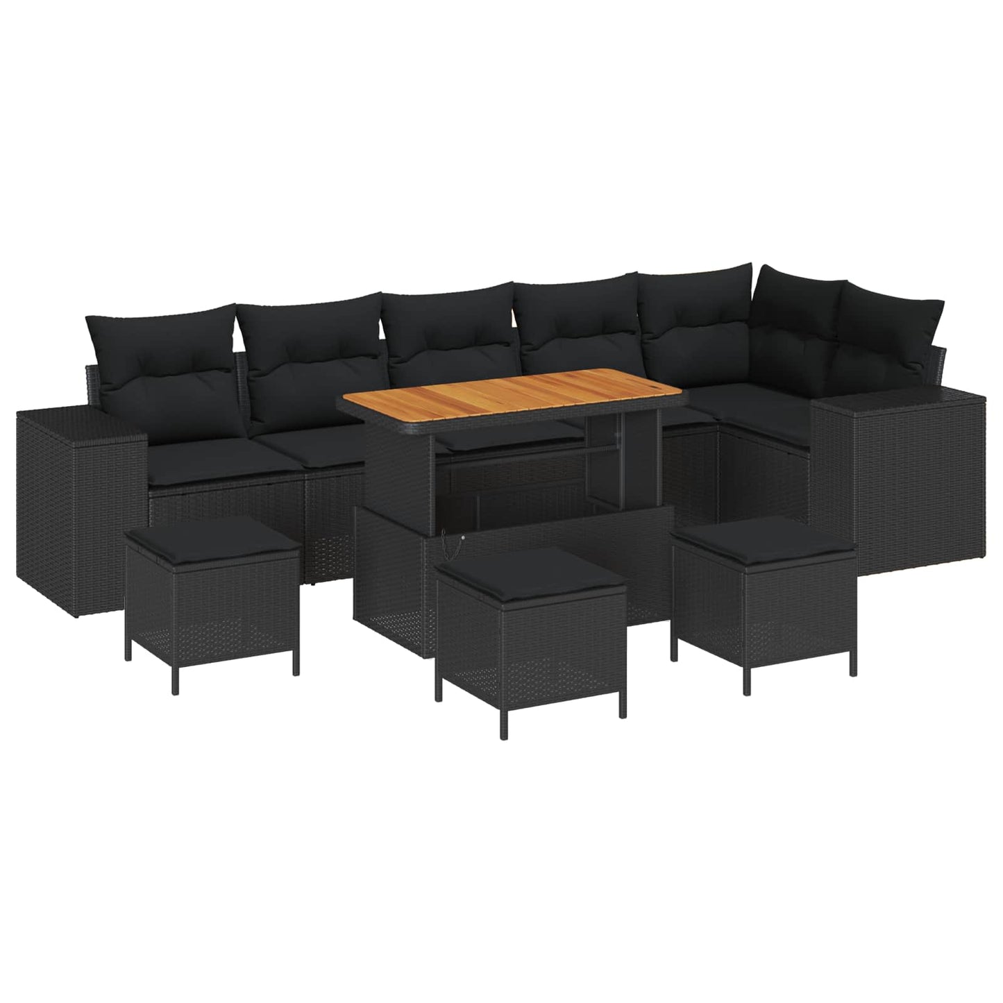 Havesofa Sæt med pude 10 pcs Sort polyrattan