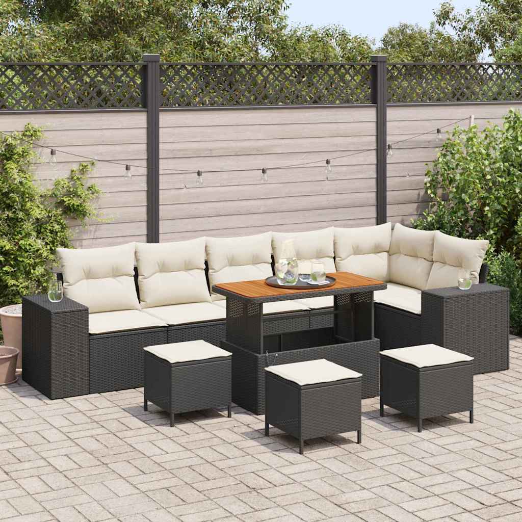 Havesofa Sæt med pude 10 pcs Sort og Cream polyrattan
