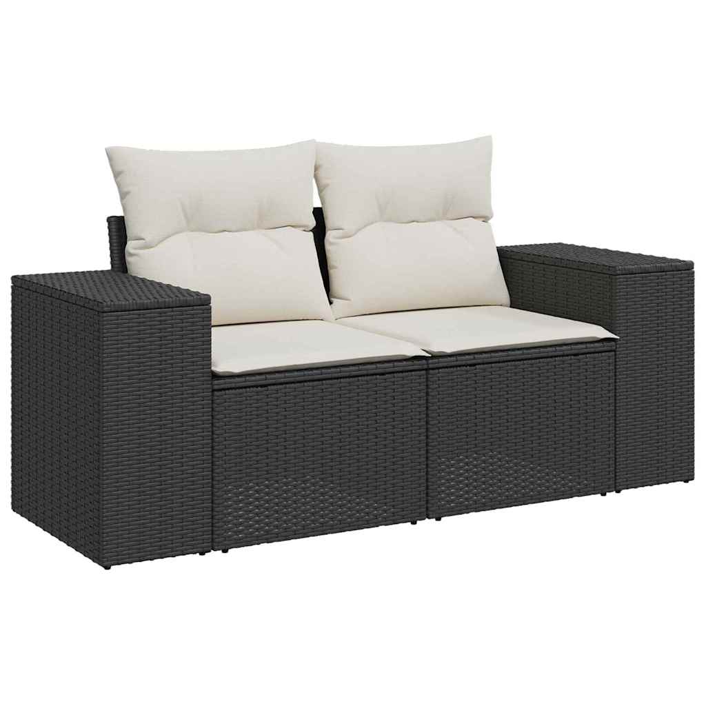 Havesofa Sæt med pude 10 pcs Sort og Cream polyrattan