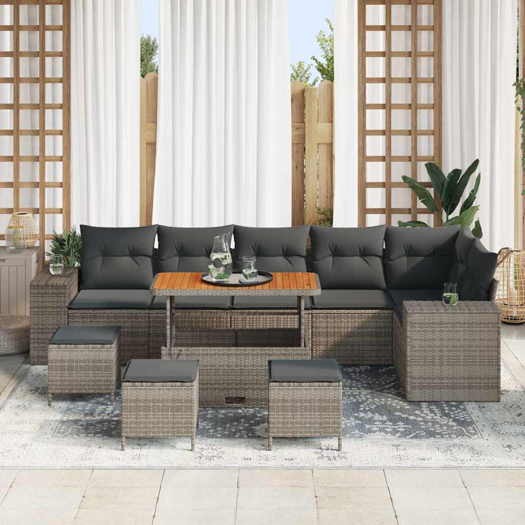 Havesofa Sæt med pude 10 pcs Grå polyrattan