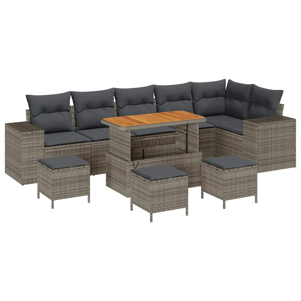 Havesofa Sæt med pude 10 pcs Grå polyrattan