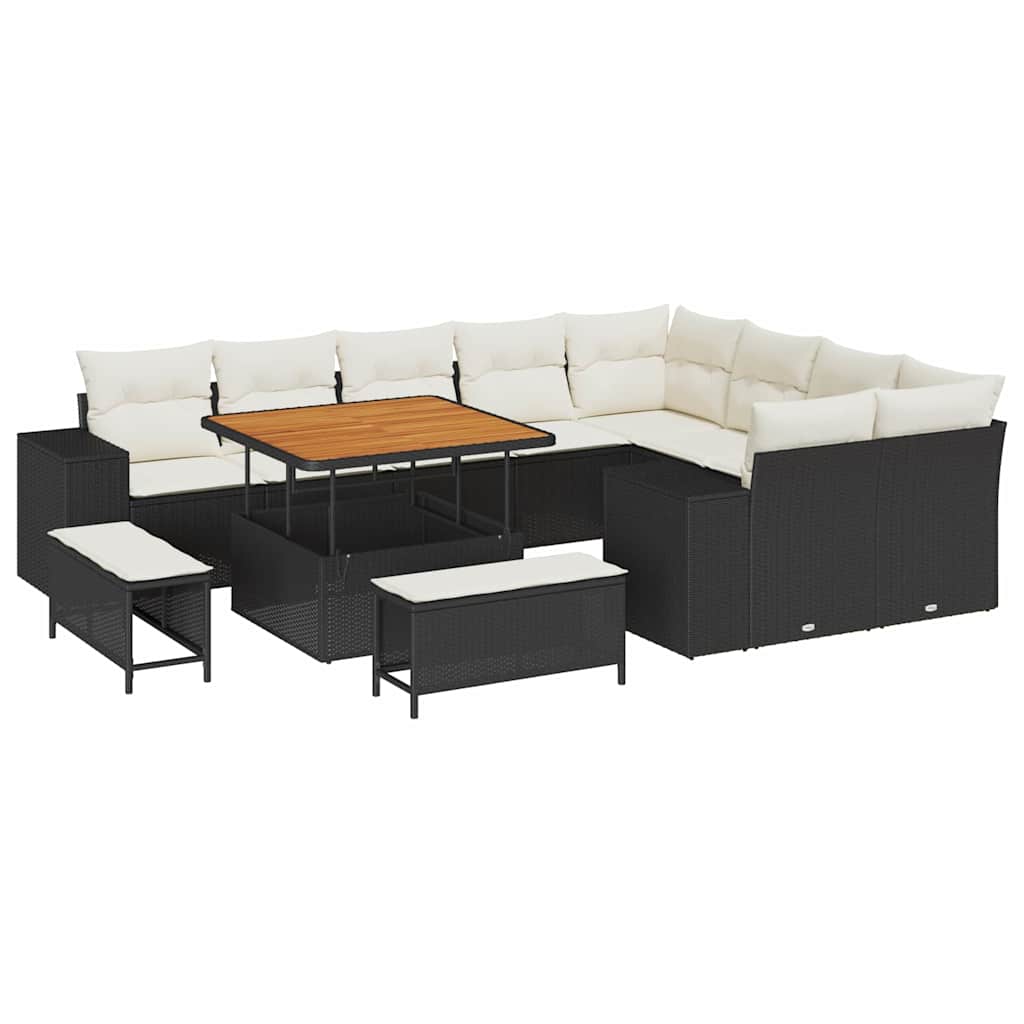 Havesofa Sæt med pude med opbevaring 12 pcs Sort og Cream