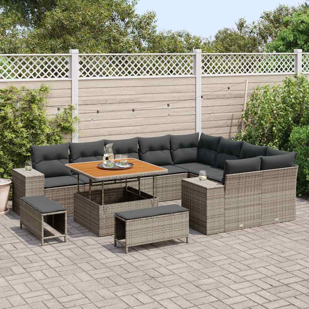 Havesofa Sæt 12 pcs Grå Polyrattan, stål og massivt akacietræ