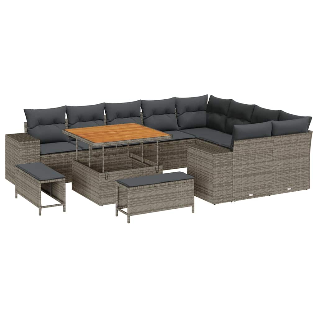 Havesofa Sæt 12 pcs Grå Polyrattan, stål og massivt akacietræ