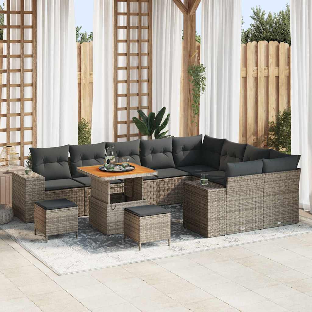 Havesofa Sæt 12 pcs Grå Polyrattan, stål og massivt akacietræ