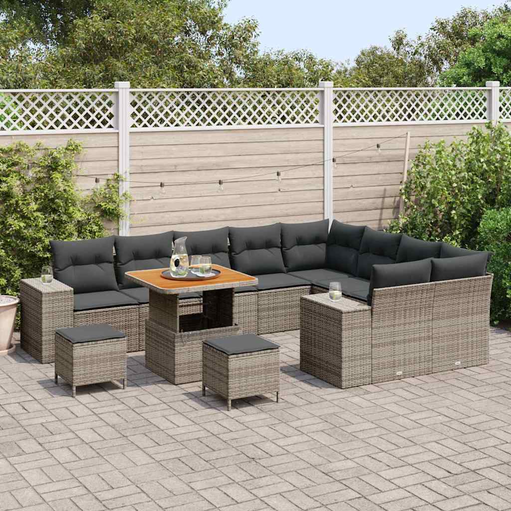 Havesofa Sæt 12 pcs Grå Polyrattan, stål og massivt akacietræ