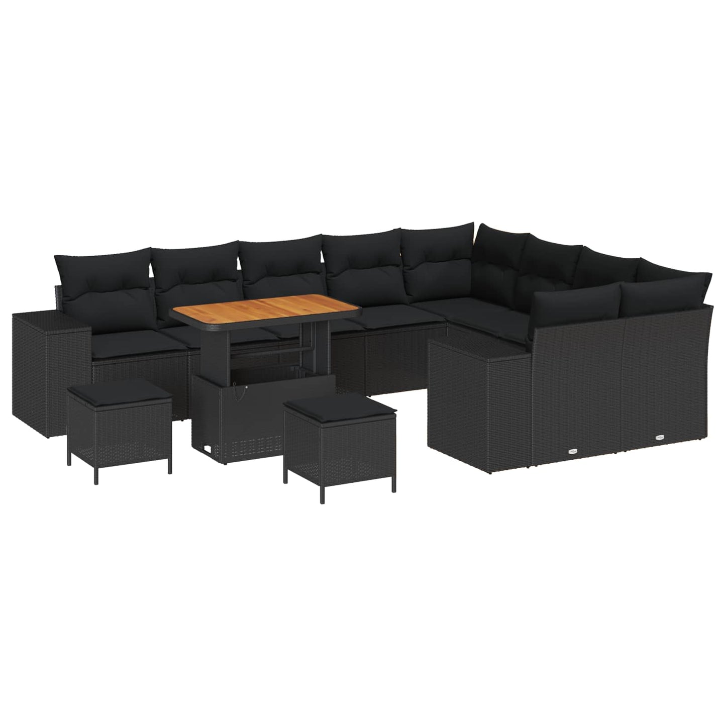 Havesofa Sæt 12 stk. 9-Antal sæder Sort polyrattan