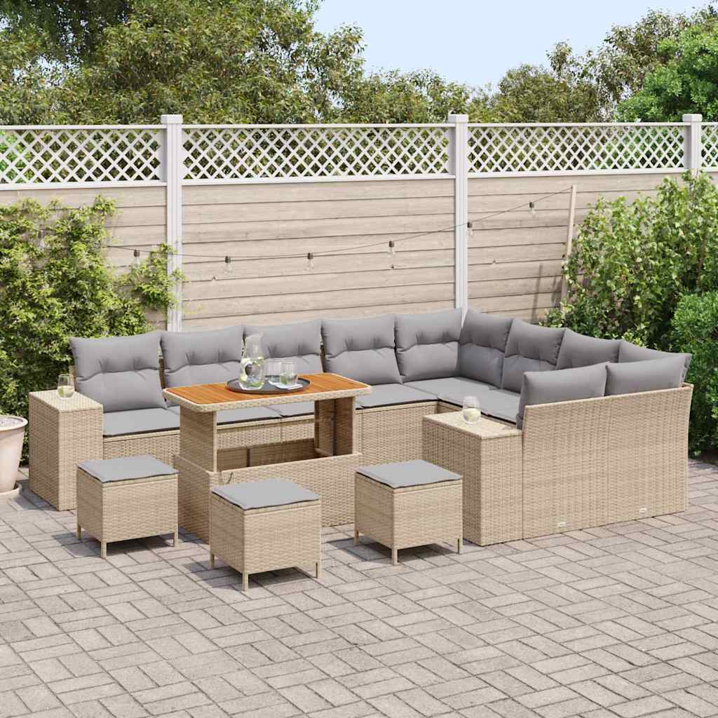 Havesofa Sæt med pude med opbevaring 13 pcs Beige og lys grå