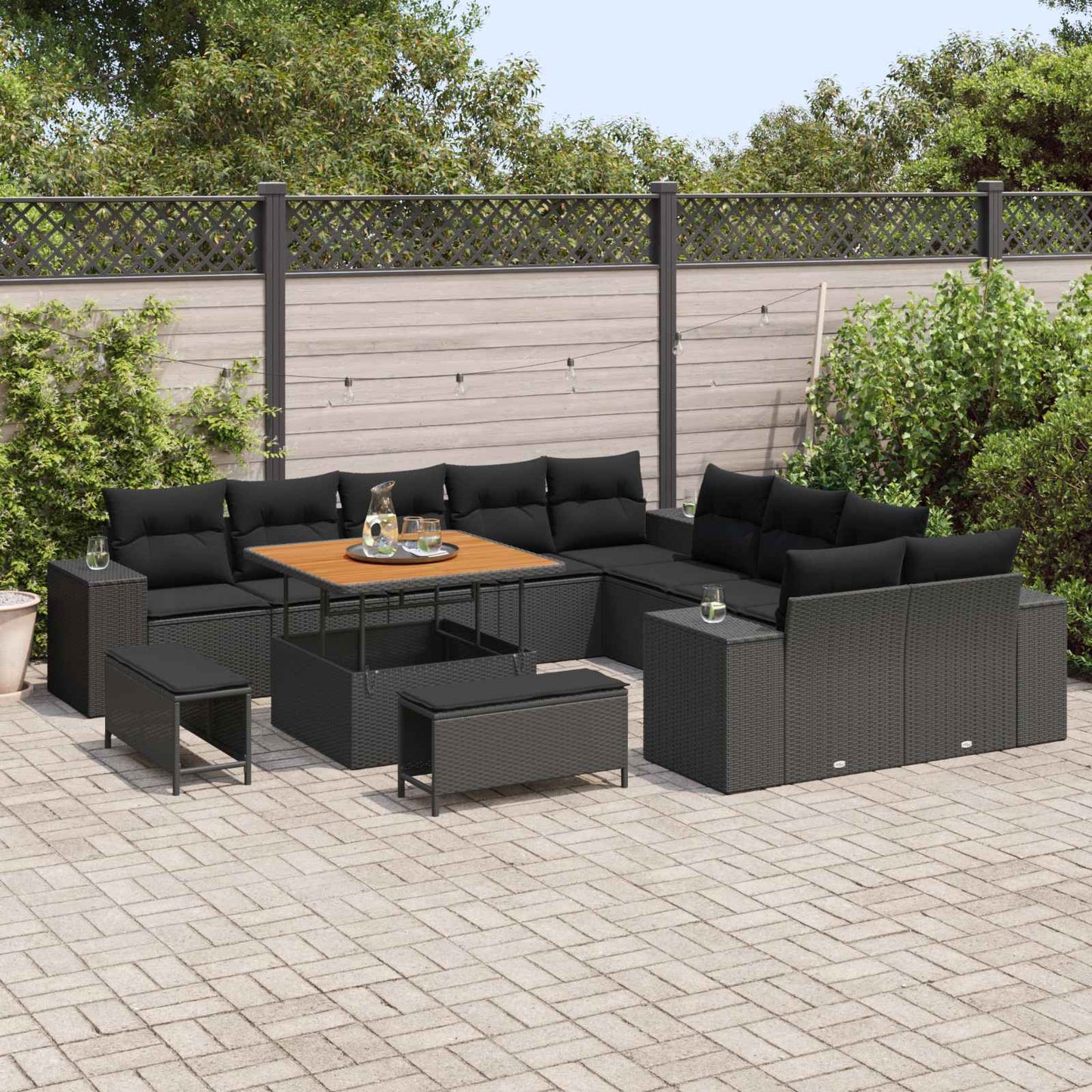Havesofa Sæt med pude 13 pcs Sort polyrattan