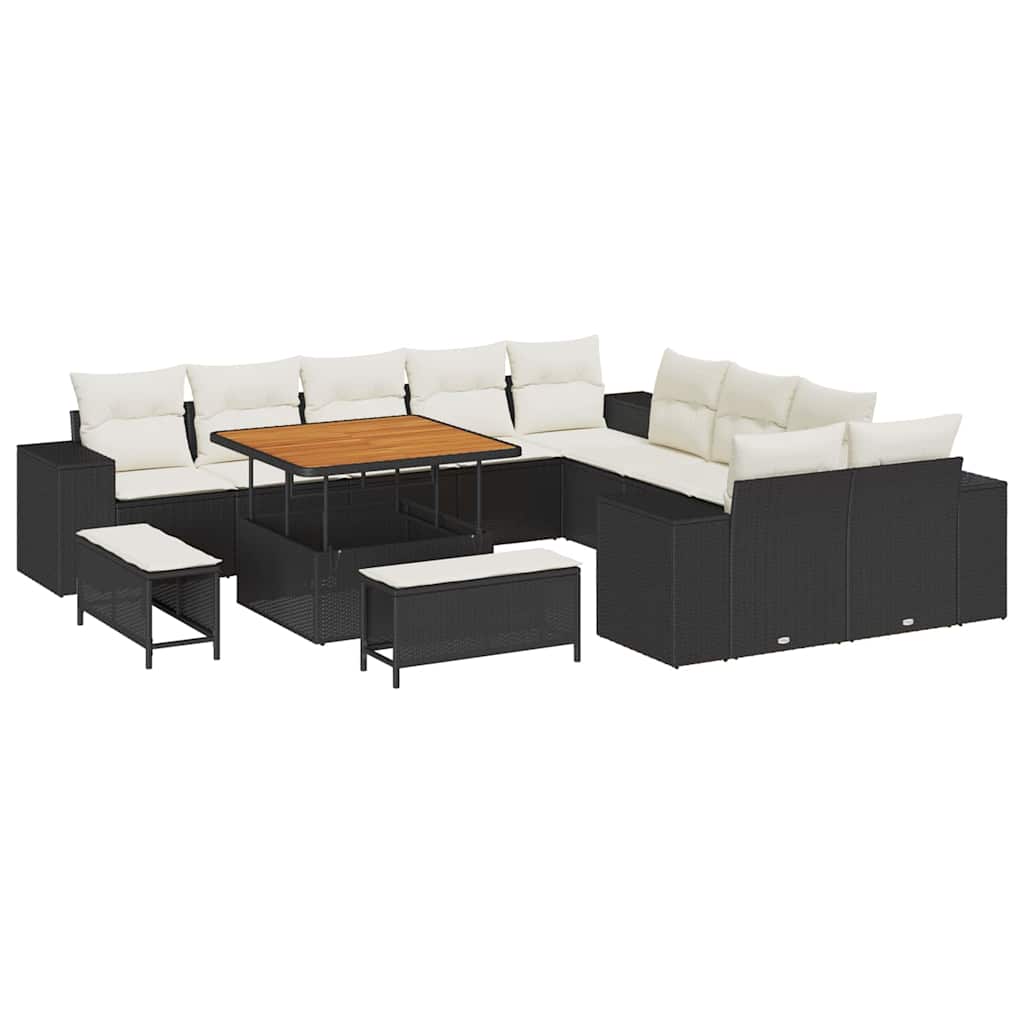 Havesofa Sæt med pude 13 pcs Sort og Cream polyrattan