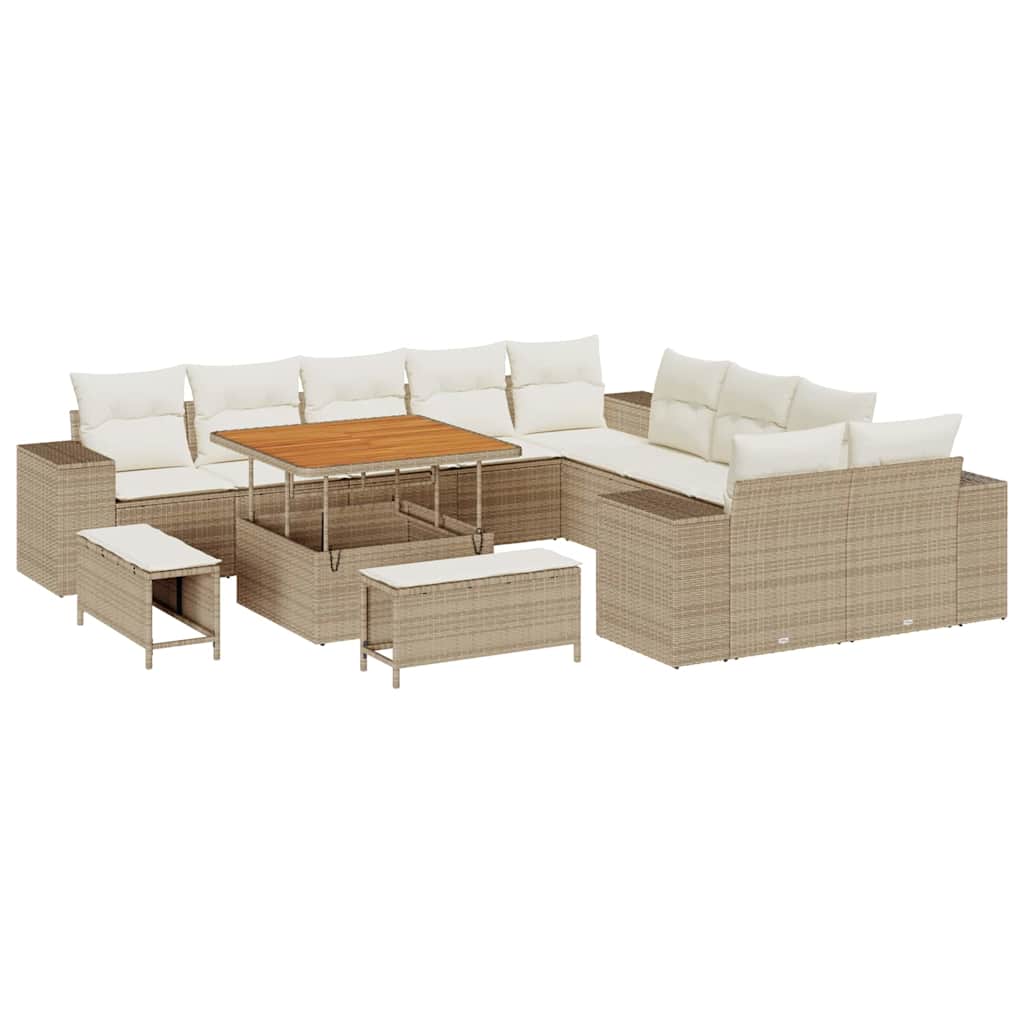 Havesofa Sæt med pude 13 pcs Beige og creme polyrattan