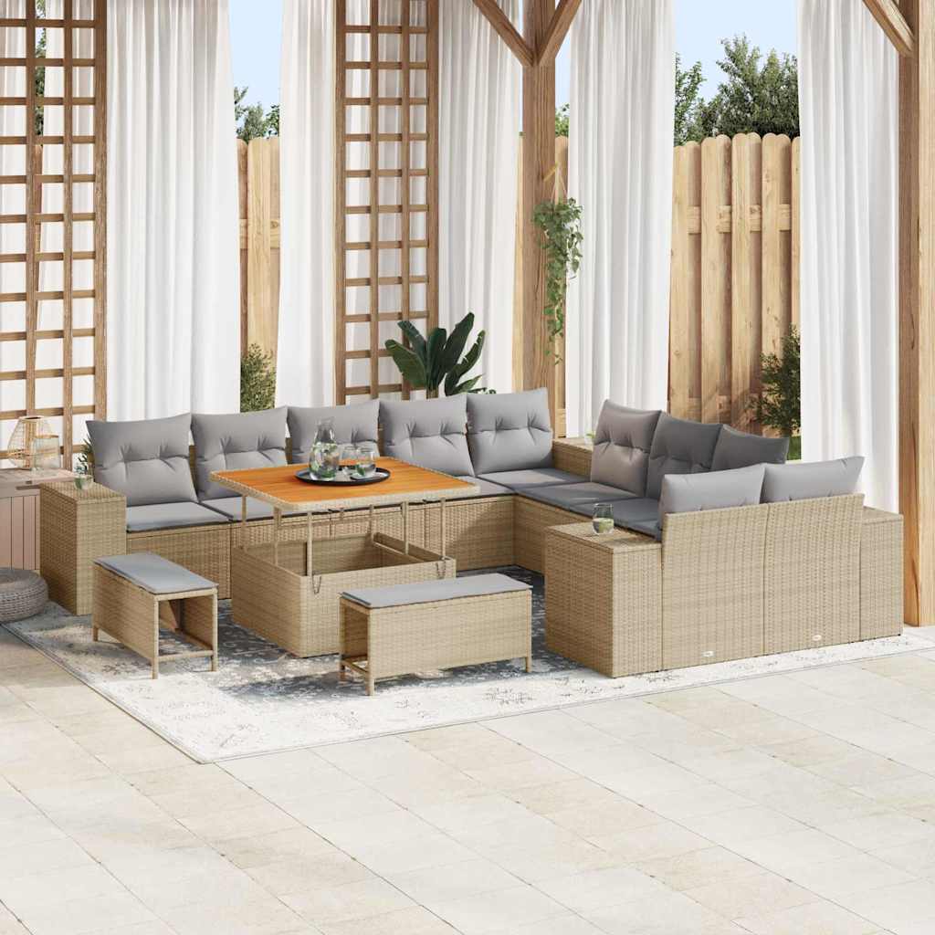 Havesofa Sæt med pude 13 pcs Beige og lys grå polyrattan