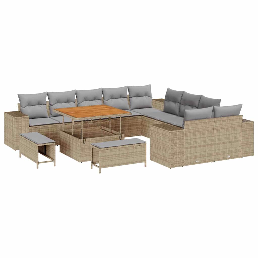 Havesofa Sæt med pude 13 pcs Beige og lys grå polyrattan