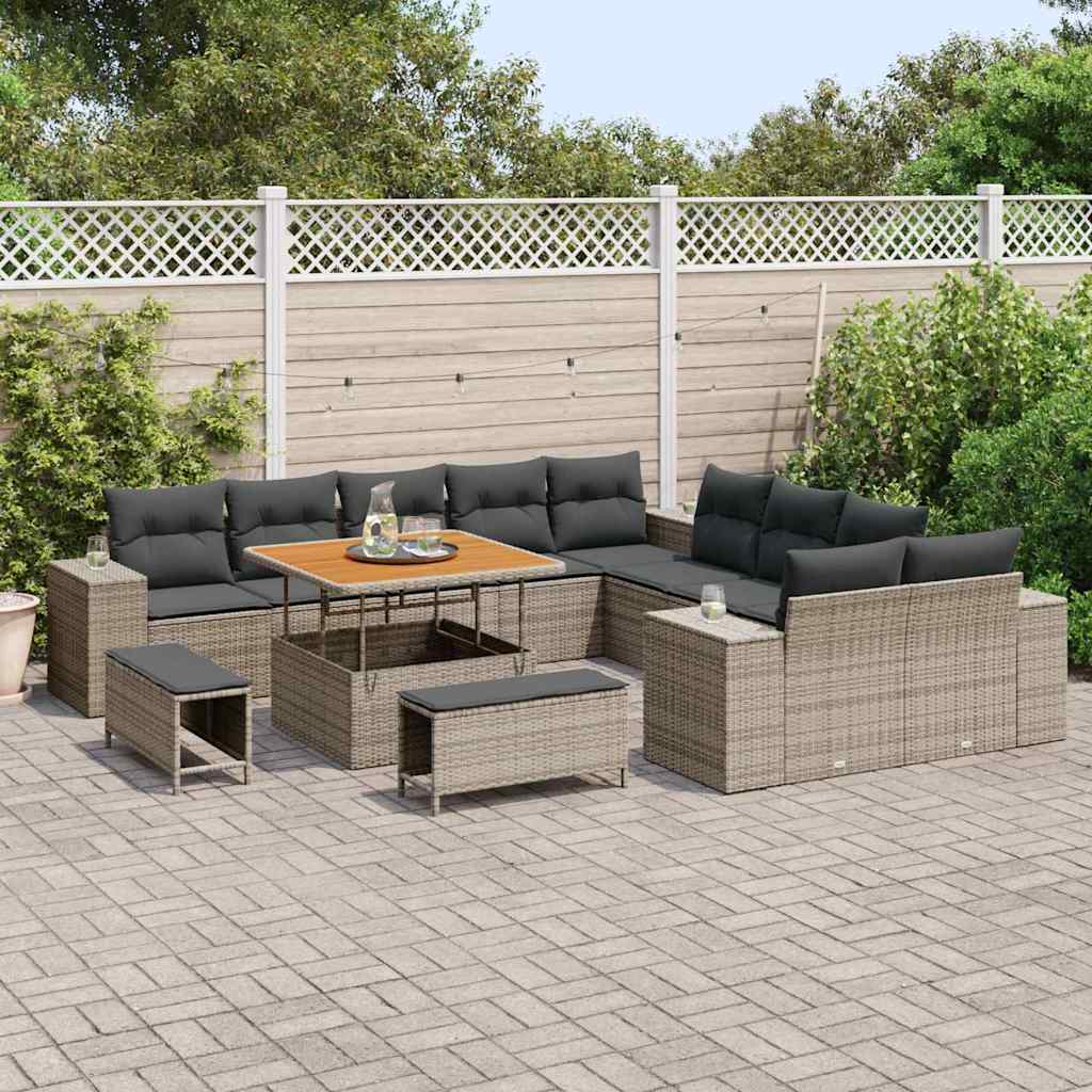 Havesofa Sæt med pude 13 pcs Grå polyrattan