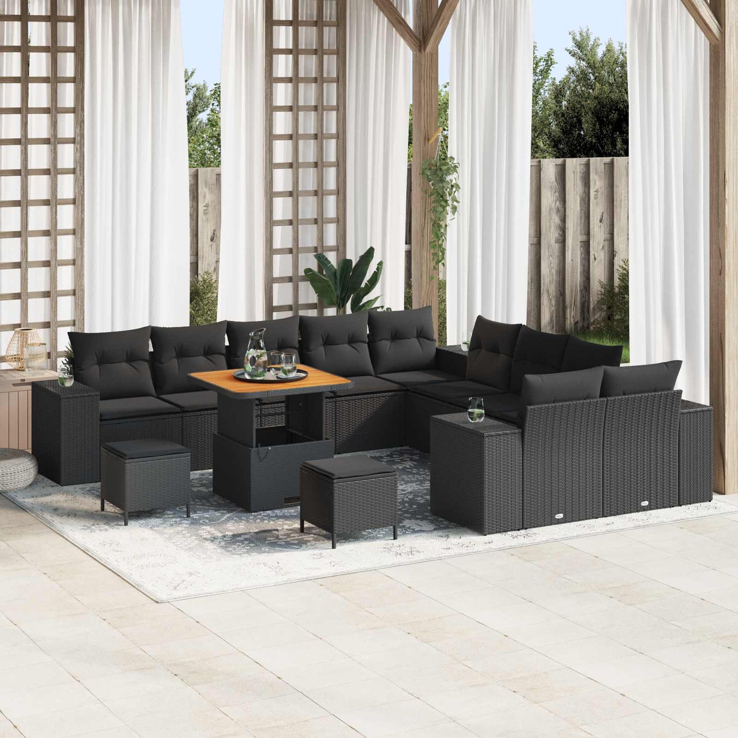 Havesofa Sæt med pude 13 pcs Sort polyrattan