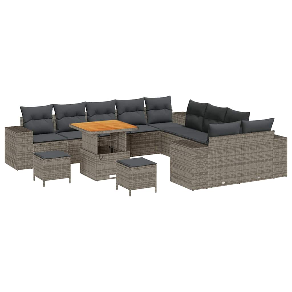 Havesofa Sæt med pude 13 pcs Grå polyrattan