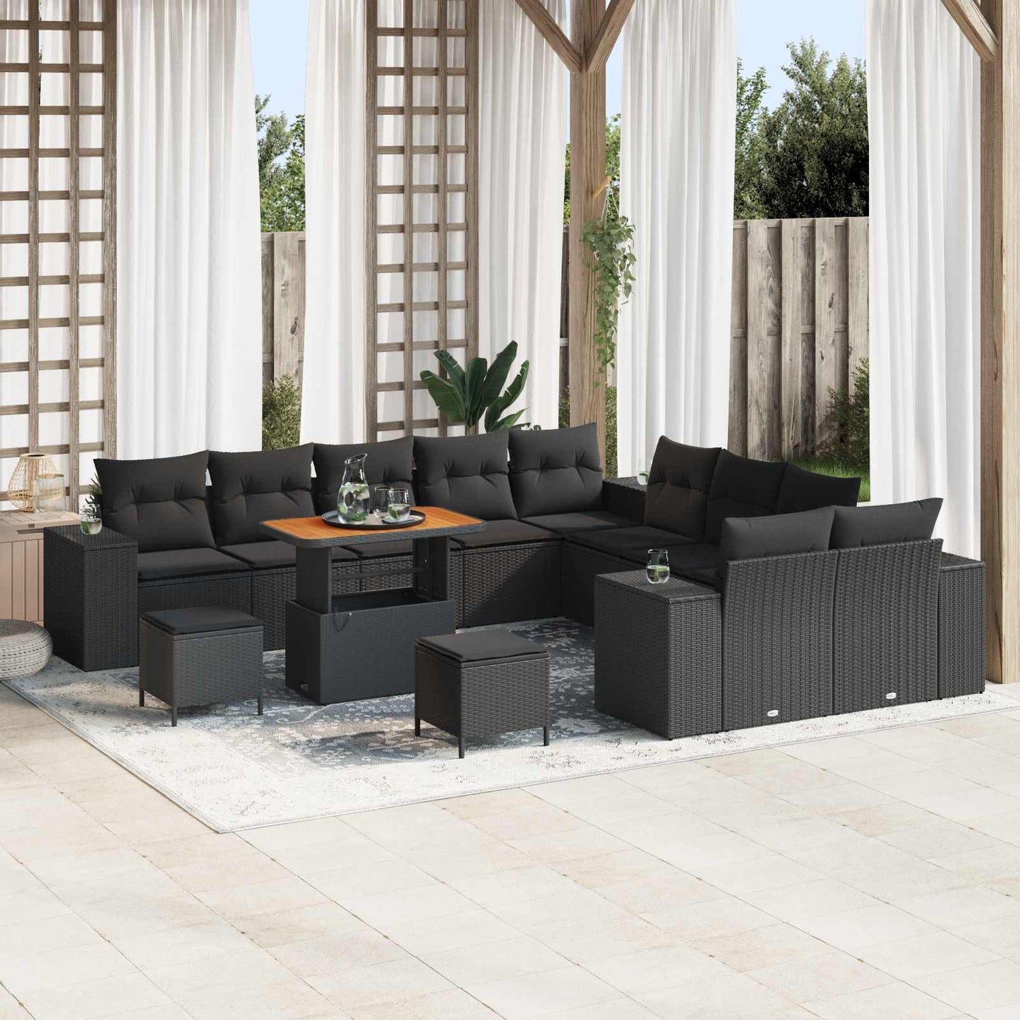 Havesofa Sæt med pude 13 pcs Sort polyrattan