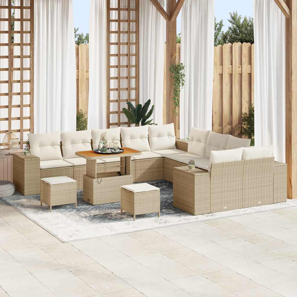 Havesofa Sæt med pude 13 pcs Beige og creme polyrattan