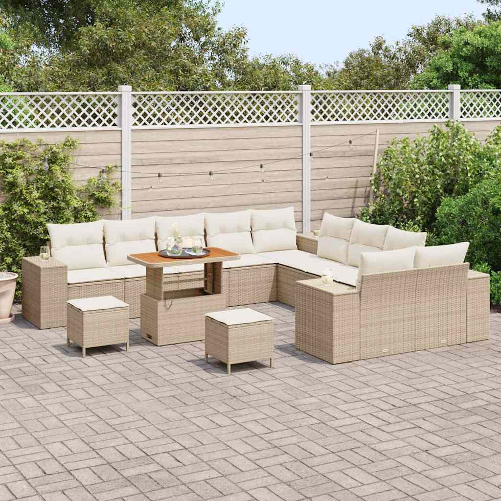 Havesofa Sæt med pude 13 pcs Beige og creme polyrattan