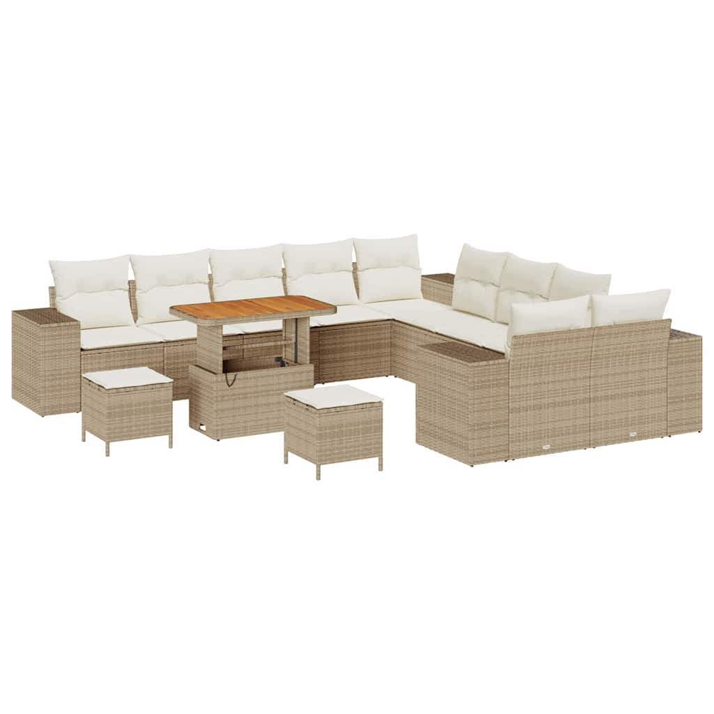 Havesofa Sæt med pude 13 pcs Beige og creme polyrattan