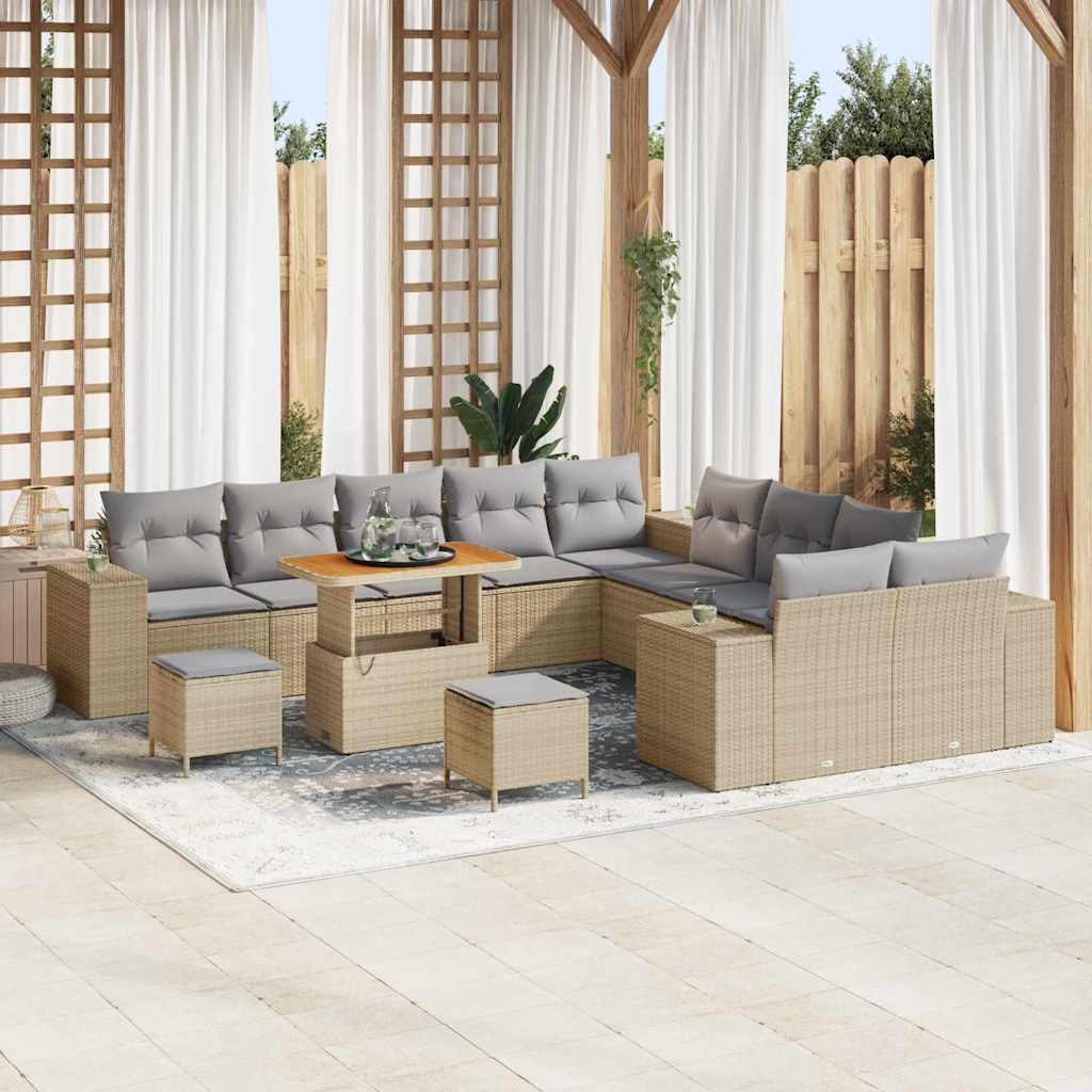 Havesofa Sæt med pude 13 pcs Beige og lys grå polyrattan