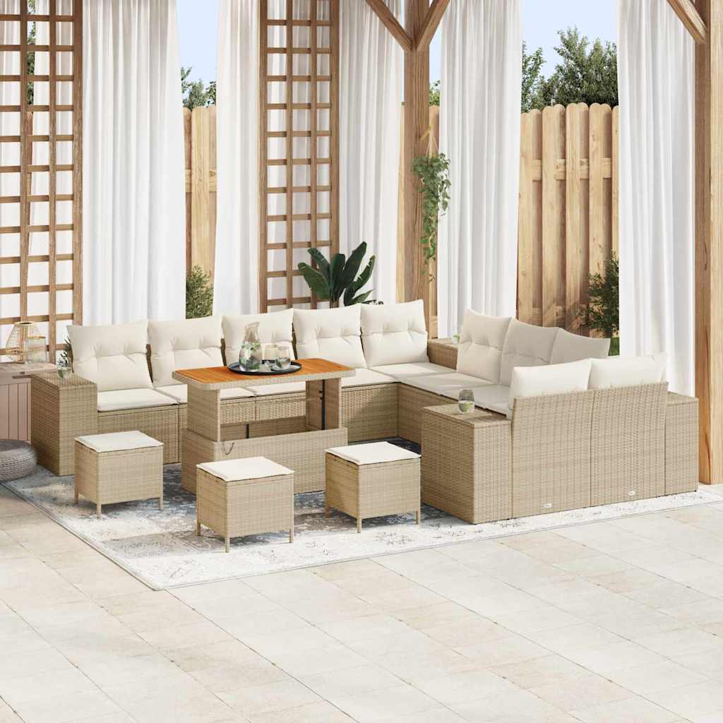 Havesofa Sæt med pude 14 pcs Beige og creme polyrattan