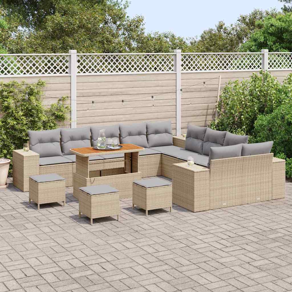 Havesofa Sæt med pude 14 pcs Beige og lys grå polyrattan