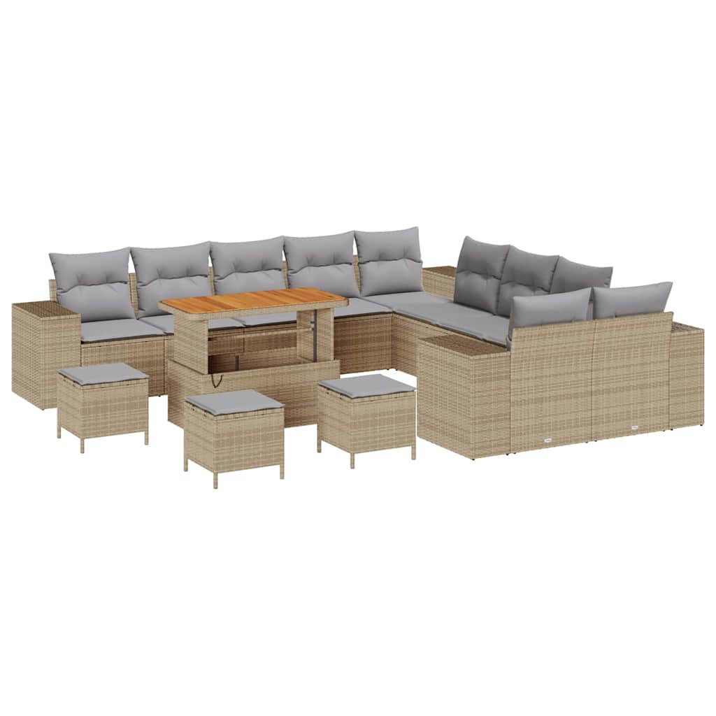 Havesofa Sæt med pude 14 pcs Beige og lys grå polyrattan