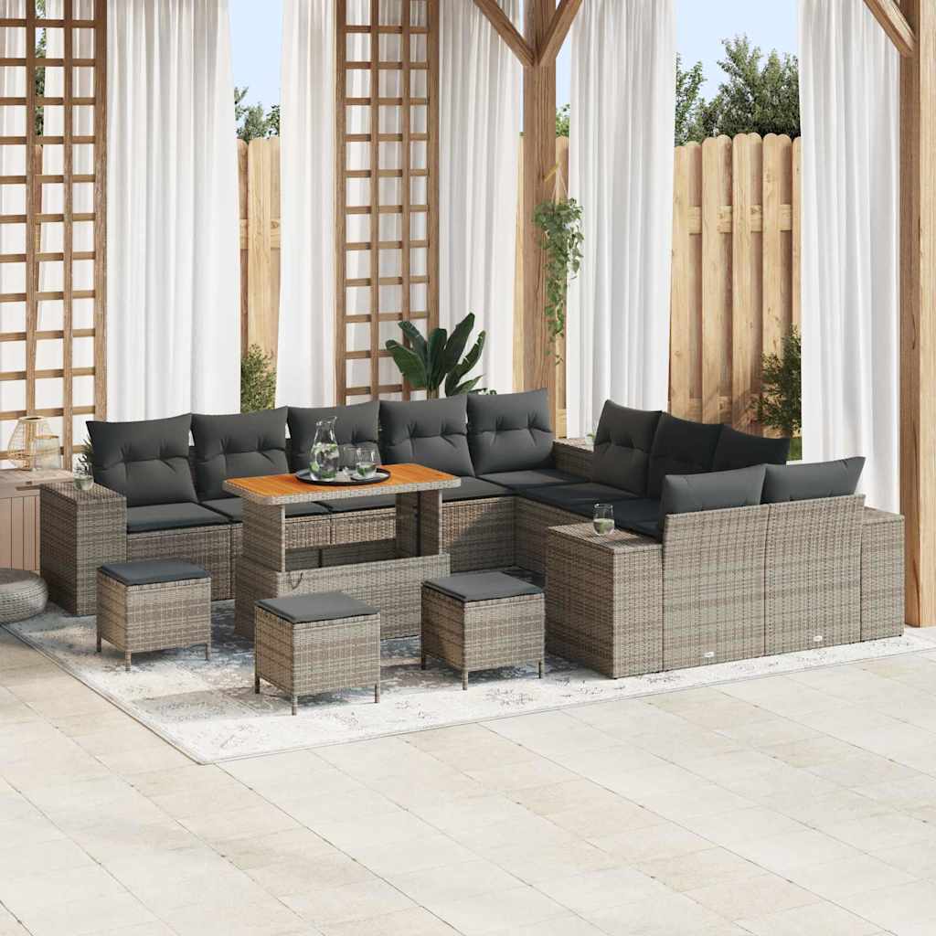 Havesofa Sæt med pude 14 pcs Grå polyrattan