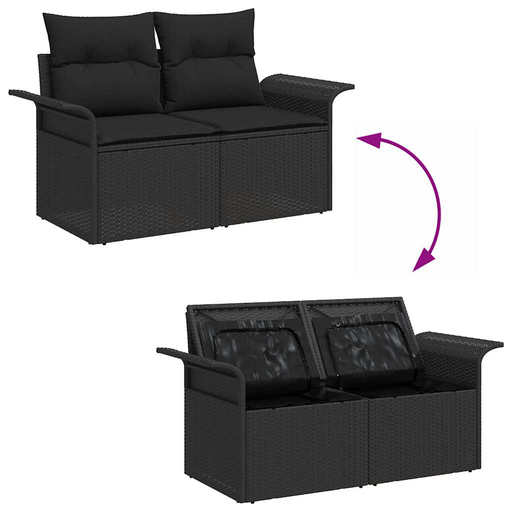 Havesofa Sæt 8 pcs Sort Polyrattan, stål og massivt akacietræ
