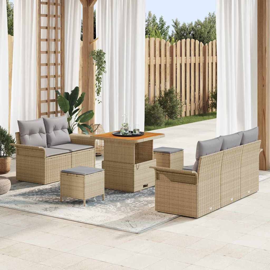 Havesofa Sæt med pude med opbevaring 8 pcs Beige og lys grå