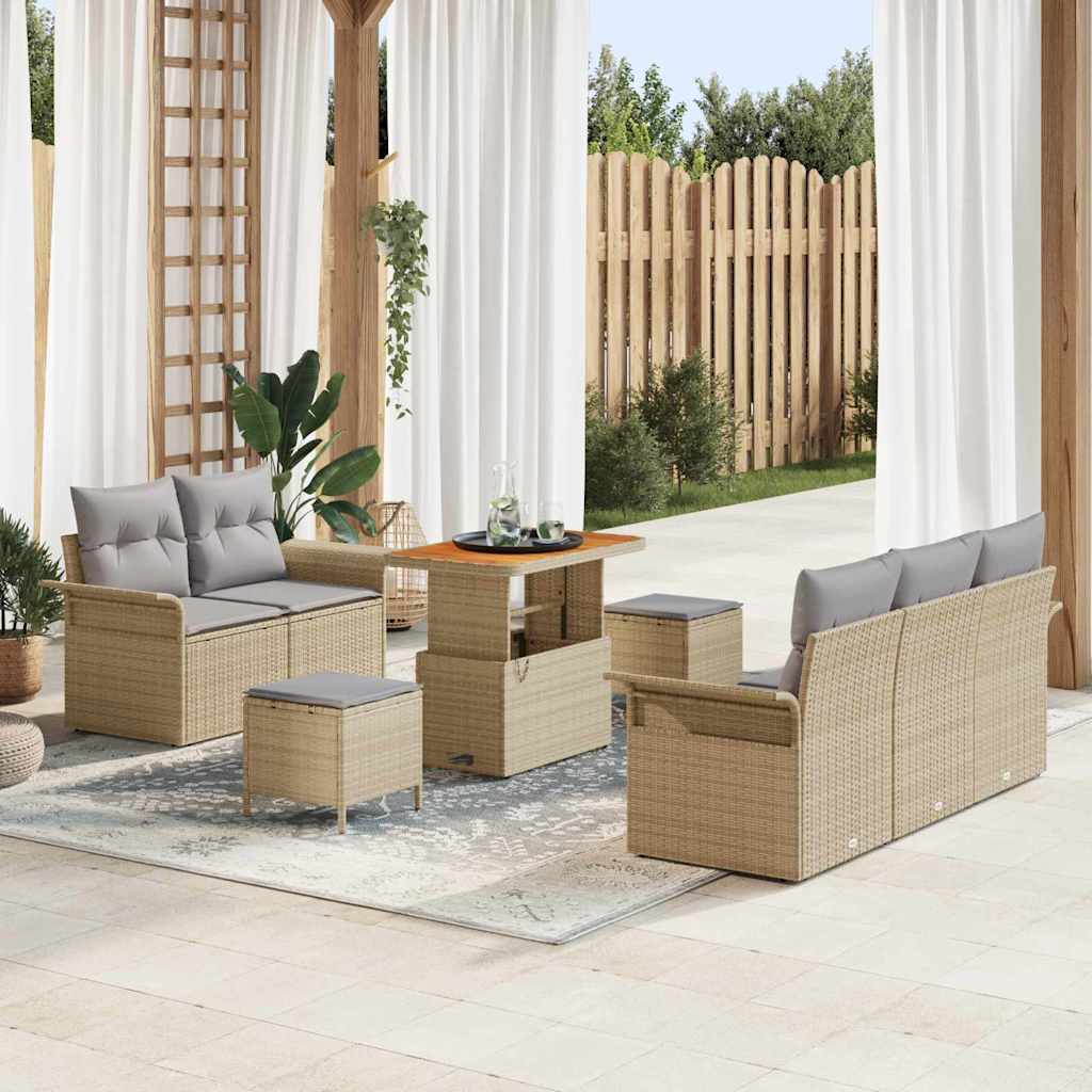 Havesofa Sæt med pude med opbevaring 8 pcs Beige og lys grå