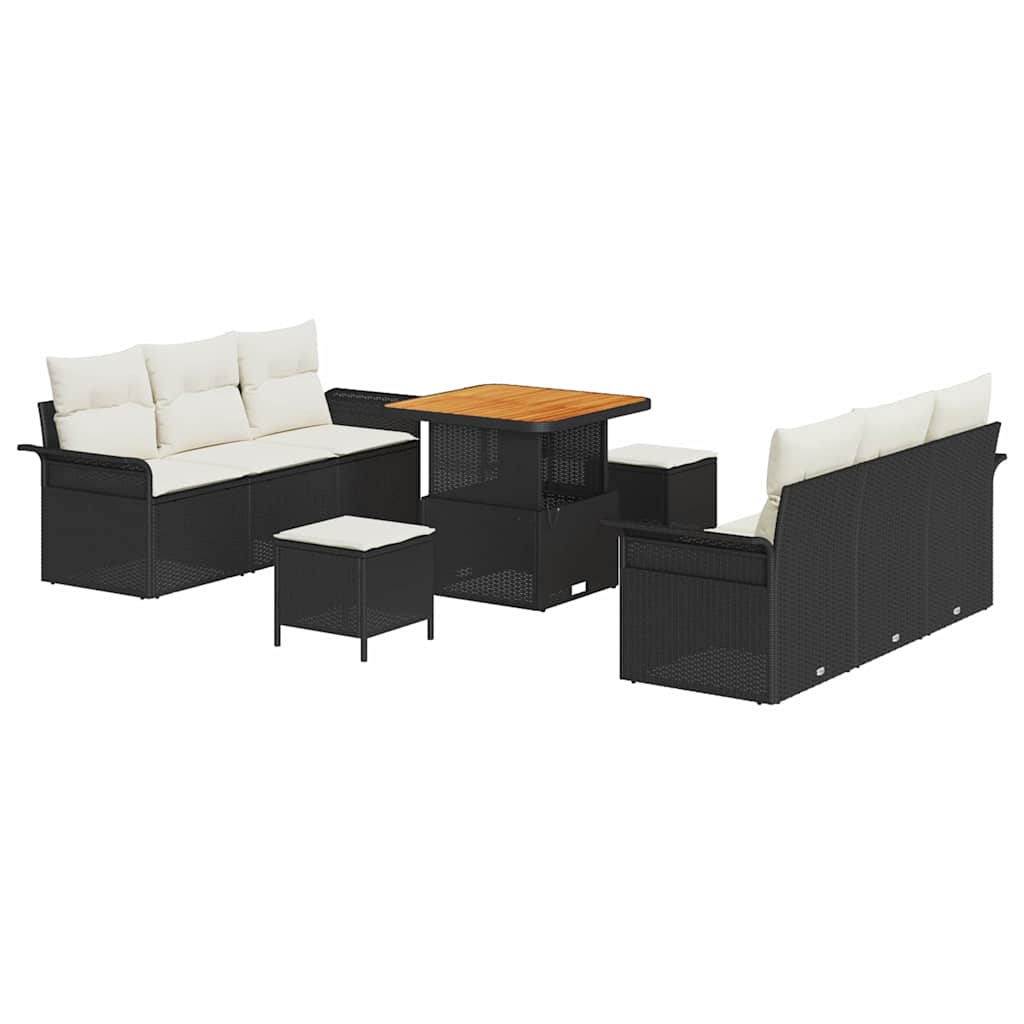 Havesofa Sæt med pude med opbevaring 9 pcs Sort og Cream