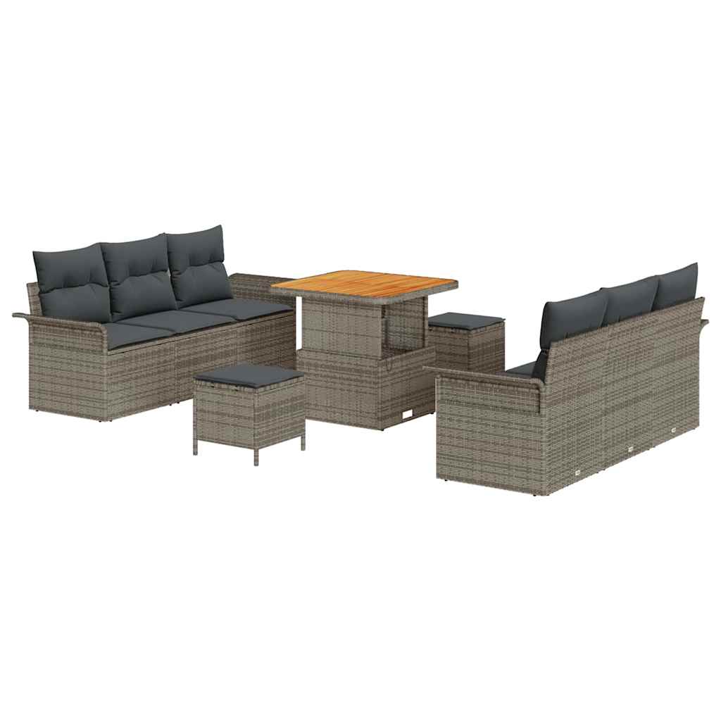 Havesofa Sæt 9 pcs Grå Polyrattan, stål og massivt akacietræ