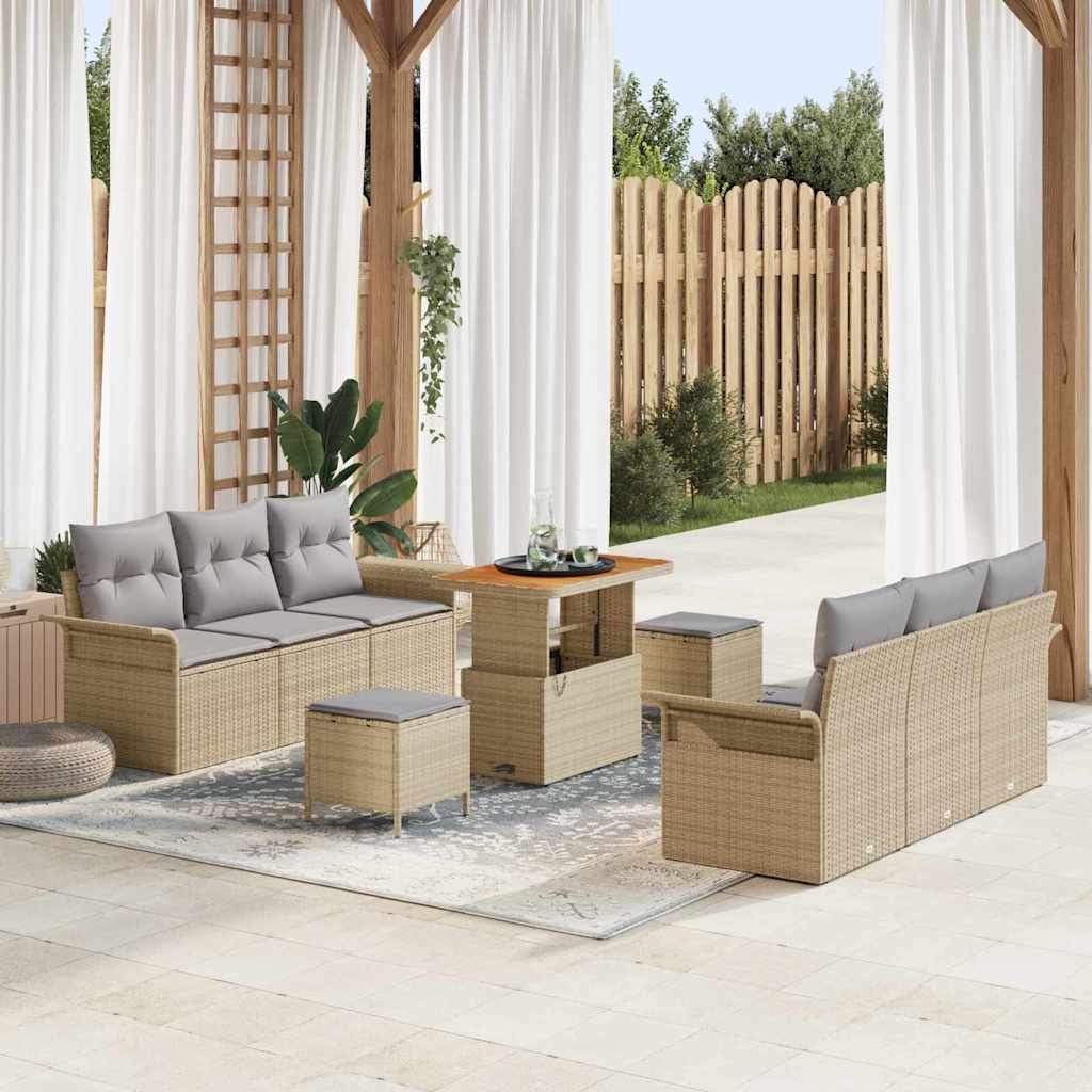 Havesofa Sæt med pude med opbevaring 9 pcs Beige og lys grå