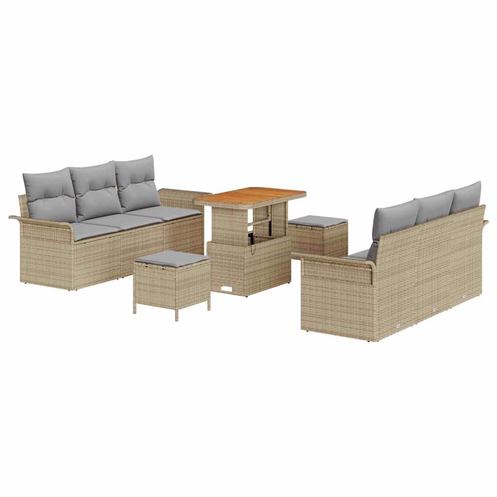 Havesofa Sæt med pude med opbevaring 9 pcs Beige og lys grå