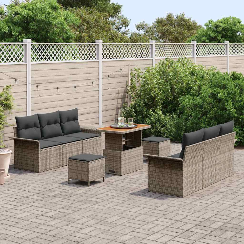Havesofa Sæt 9 pcs Grå Polyrattan, stål og massivt akacietræ