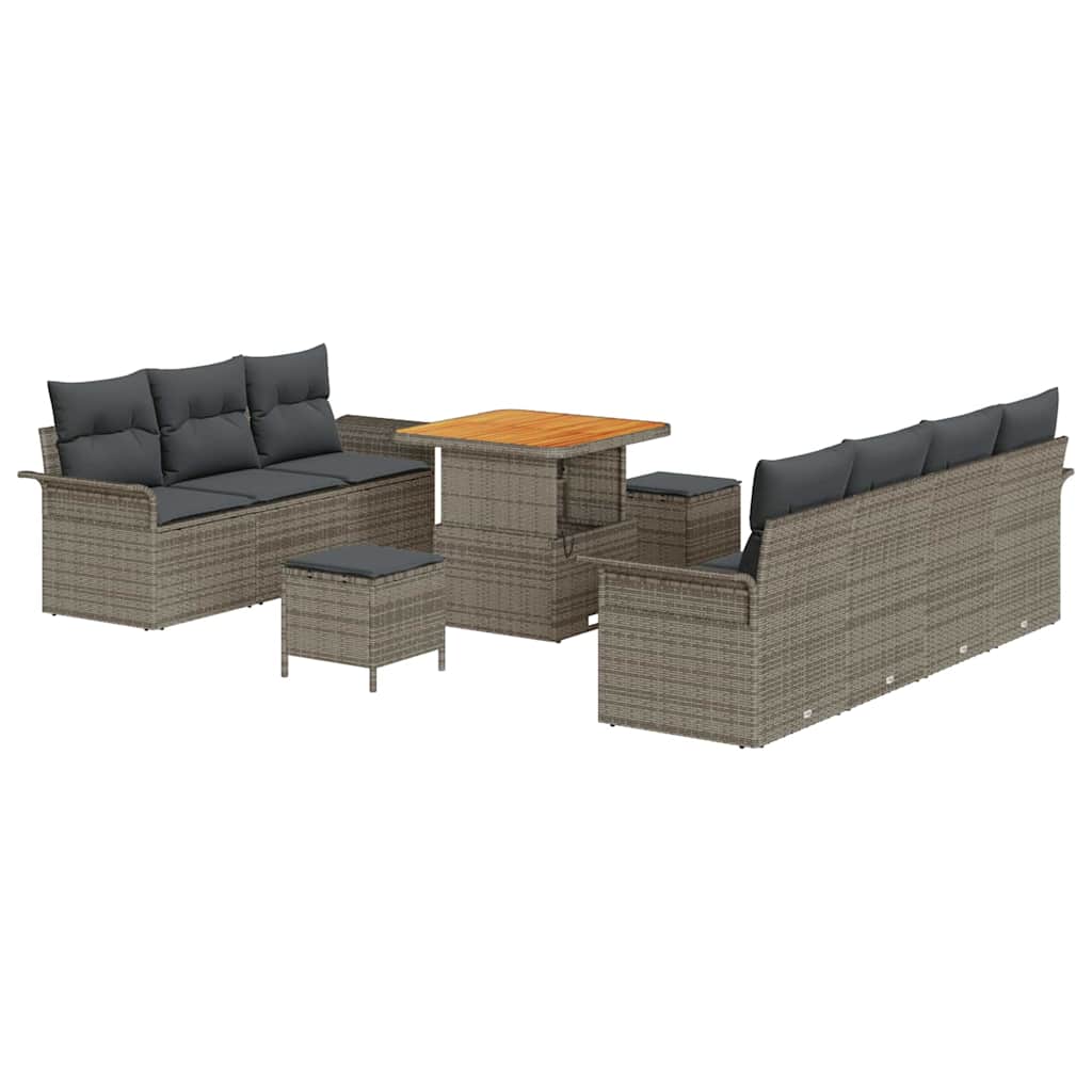 Havesofa Sæt 10 pcs Grå Polyrattan, stål og massivt akacietræ