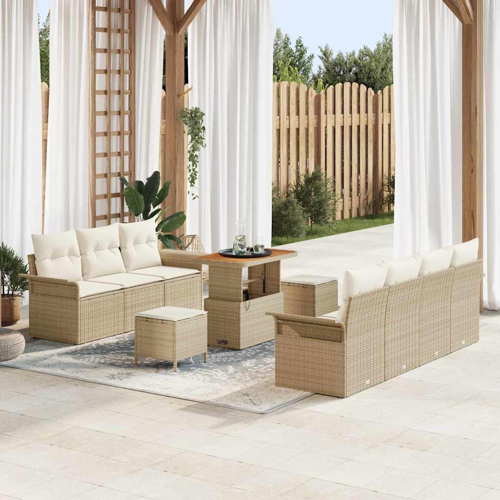 Havesofa Sæt med pude med opbevaring 10 pcs Beige og creme