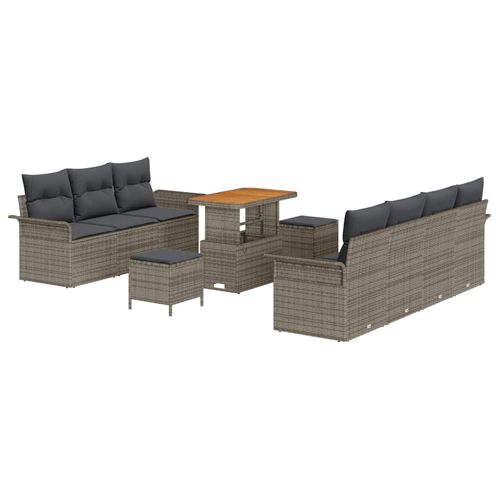 Havesofa Sæt 10 pcs Grå Polyrattan, stål og massivt akacietræ