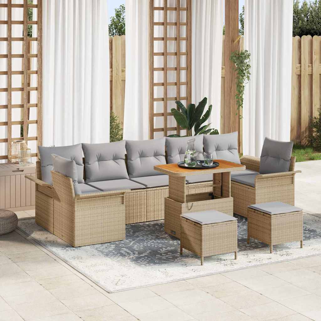 Havesofa Sæt med pude med opbevaring 10 pcs Beige og lys grå
