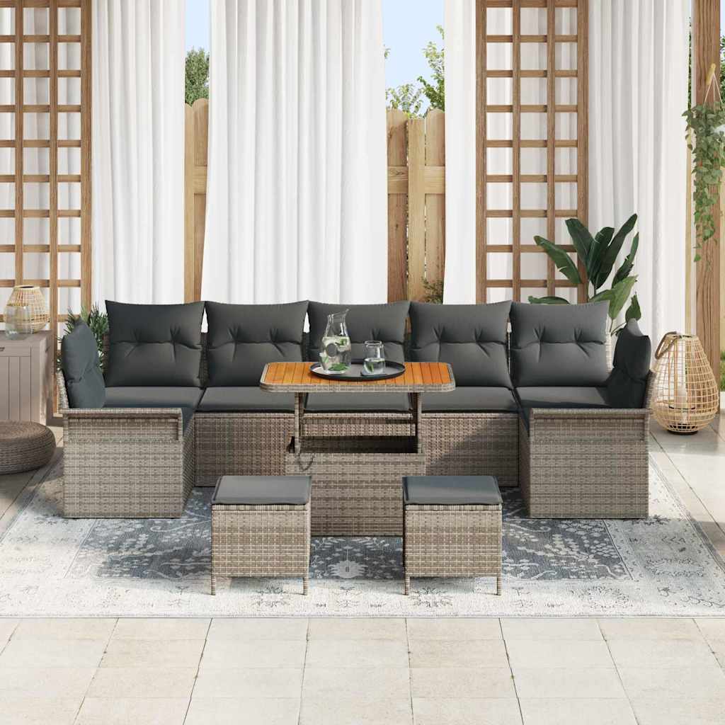 Havesofa Sæt 10 pcs Grå Polyrattan, stål og massivt akacietræ