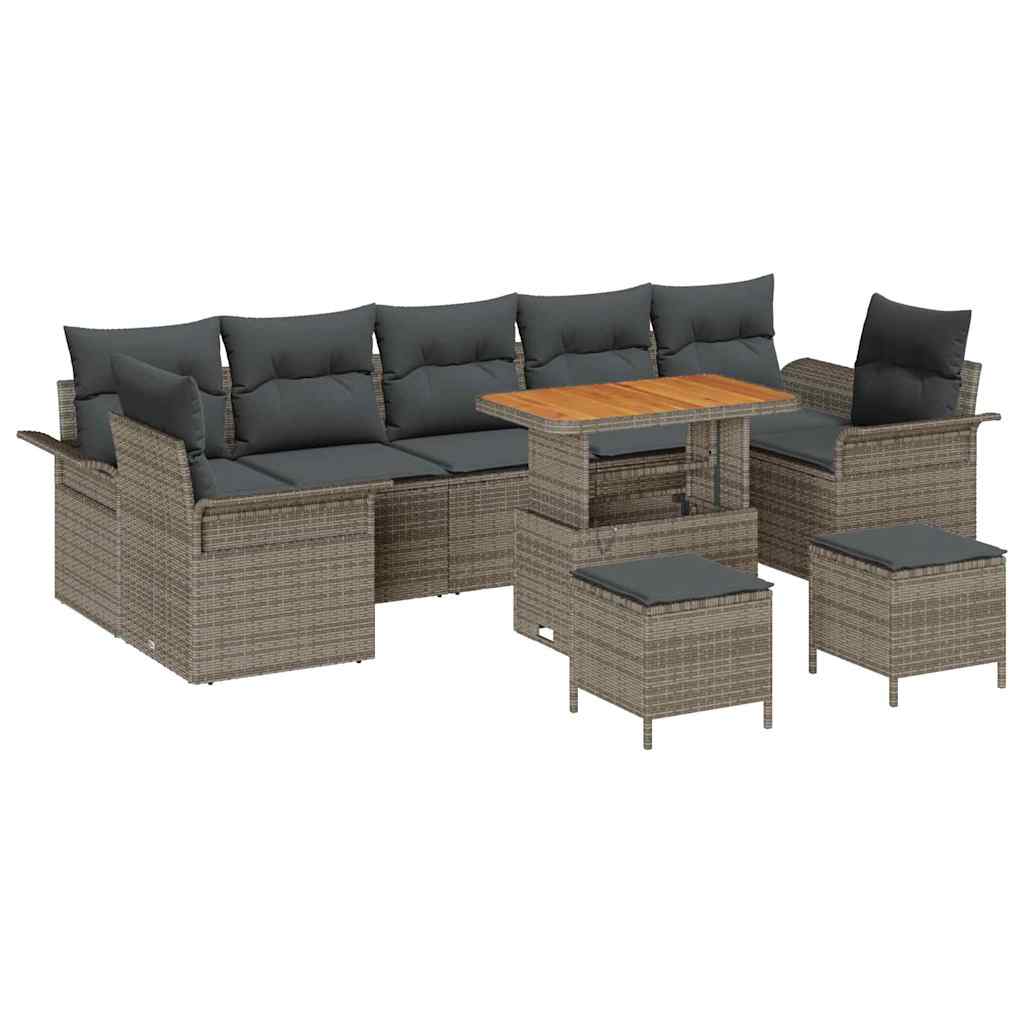 Havesofa Sæt 10 pcs Grå Polyrattan, stål og massivt akacietræ