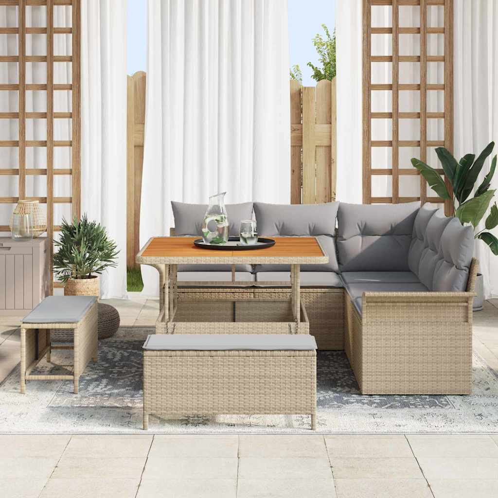 Havesofa Sæt med pude med opbevaring 8 pcs Beige og lys grå