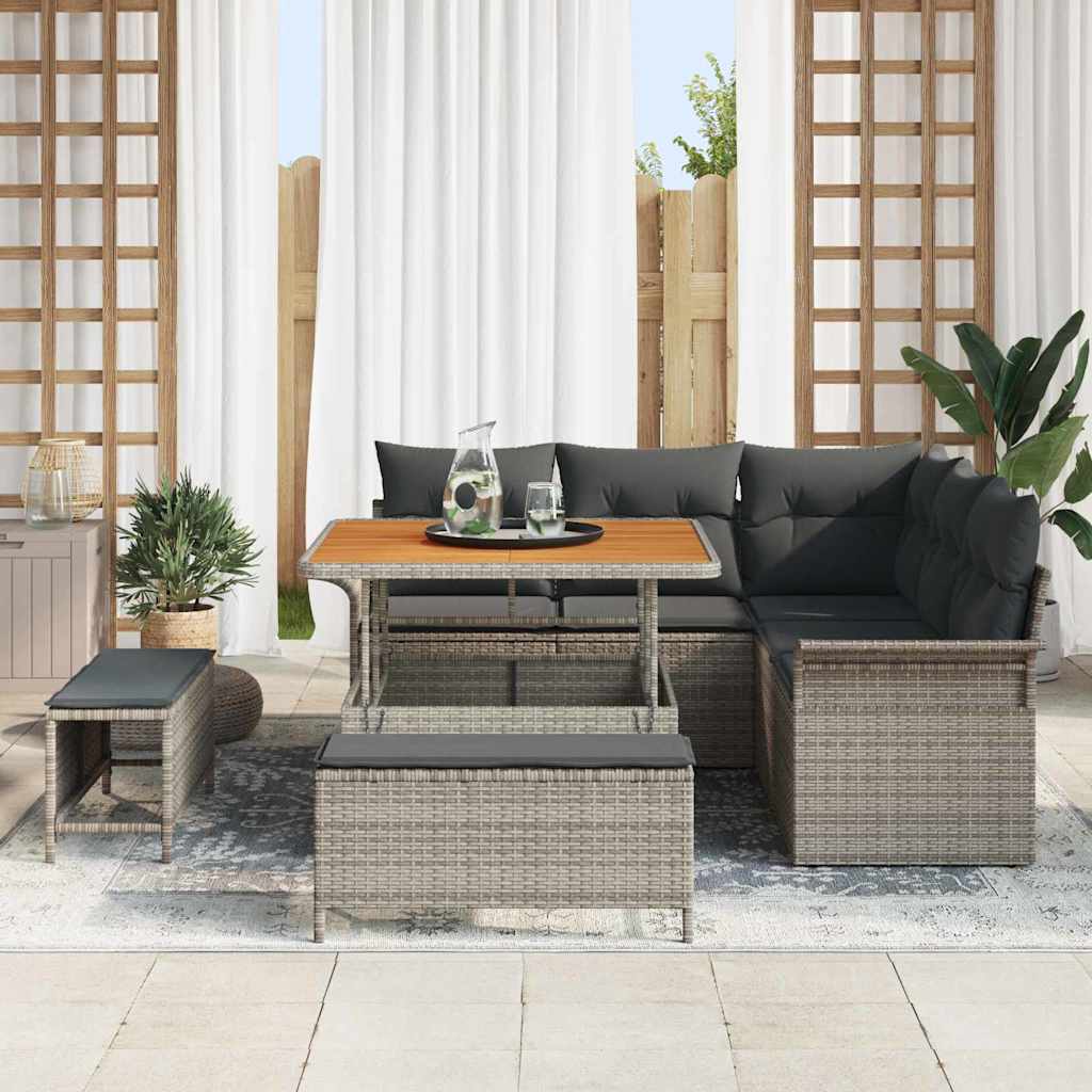 Havesofa Sæt 8 pcs Grå Polyrattan, stål og massivt akacietræ