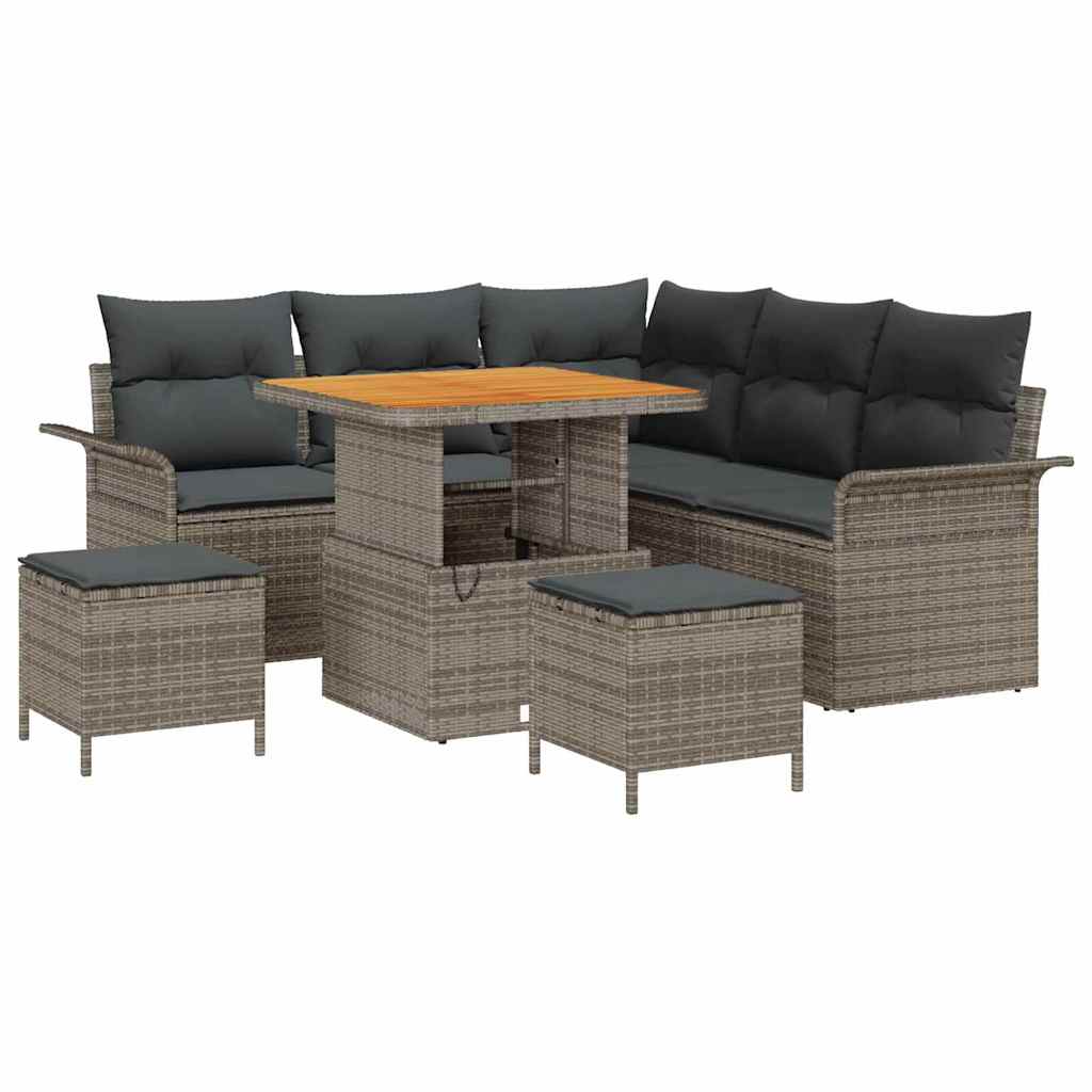Havesofa Sæt 8 pcs Grå Polyrattan, stål og massivt akacietræ