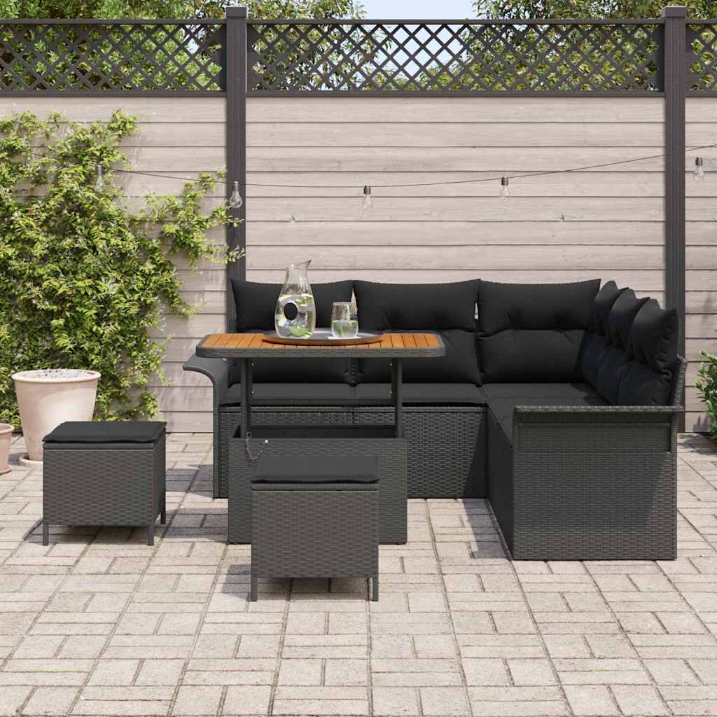 Havesofa Sæt 8 pcs Sort Polyrattan, stål og massivt akacietræ