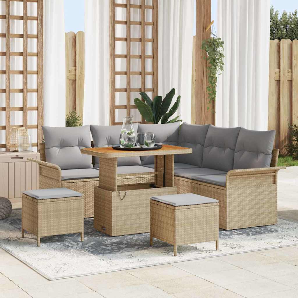 Havesofa Sæt med pude med opbevaring 8 pcs Beige og lys grå
